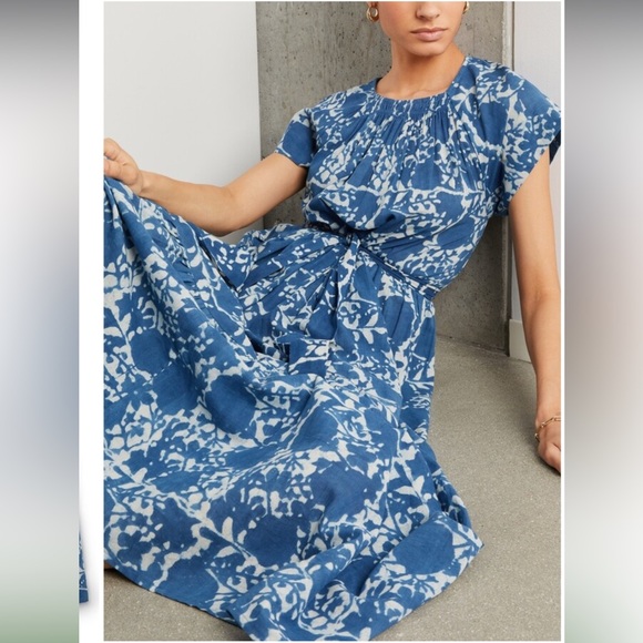Mirth Caftans VIENNA MAXI DRESS in Blue Floral Sz XL Handcrafted in India Cotton - Picture 4 of 14